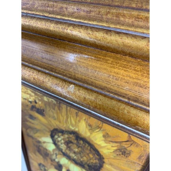 60s Vintage Original Oil Painting Small 17.5 x 15.5" Sunflowers with Frame 6390 - Picture 8 of 10